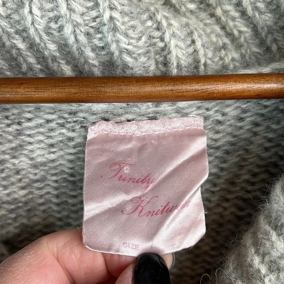 VINTAGE Men’s Hand Knit Grey 100% Wool Shawl Collar Sweater Coastal Size L - Picture 7 of 10